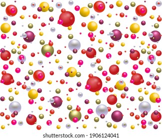 Colorful chaotic beads and pearls. 3D vector illustration. 