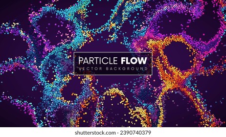 Colorful chaotic rainbow dynamic particles flowing and swirling in liquid flow. Motion of small colorful circles. Dynamic colorful particles background for banner, flyer, poster. Vector Illustration