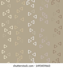 Colorful chaotic triangles on calm beige background. Seamless geometry pattern.