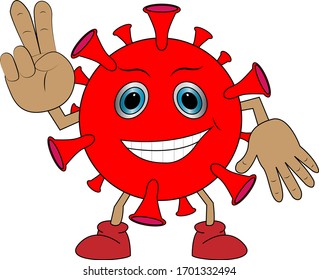 Colorful character of coronavirus makes faces in different poses