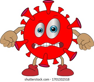 Colorful character of coronavirus makes faces in different poses