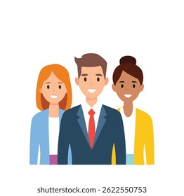 Colorful character heads of men and women in business casual.