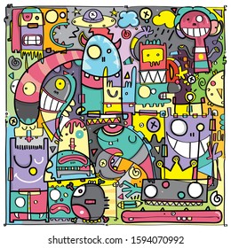 colorful characters on white background