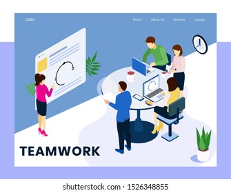 colorful characters working together teamwork landing page design