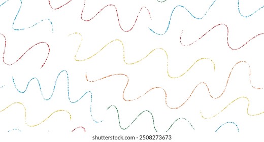 Colorful charcoal lines, waves, Thin childish hand drawn crayon strokes seamless pattern.