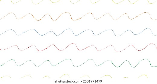 Colorful charcoal, pencil scrawl lines, waves. Thin childish hand drawn crayon strokes seamless pattern.