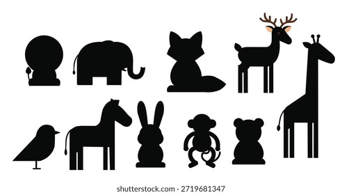 Colorful and charming set of flat cartoon animal icons