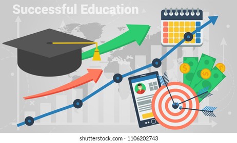 Colorful chart with bright elements showing process of successful education on gray backdrop
