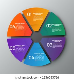Colorful chart circle with 6 options for presentations, advertising, layouts, annual reports. Vector illustration.