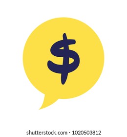 colorful chat bubble with dollar symbol money inside