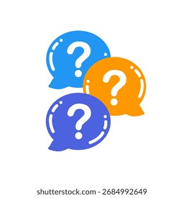coloridas burbujas de chat con signos de interrogación, que representan preguntas frecuentes, discusión, consulta, Asistencia al cliente o concepto de resolución de problemas.