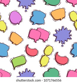 colorful chat bubbles in seamless pattern with hand drawn or doodle style