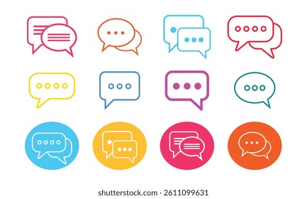 Colorful Chat Icons Set for Communication Design outline vector on white background.	