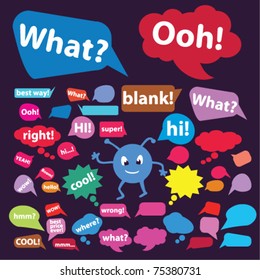 colorful chat, idea, speech, thought signs, bubbles, icons, vector illustrations