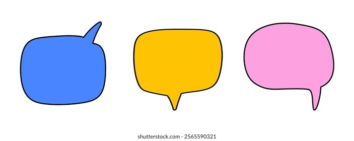 Colorful Chat Speech Bubble Collection, Hand Drawn Message Text Cloud Elements Set, Isolated on White Background. Cute Vector Illustration Shape Design