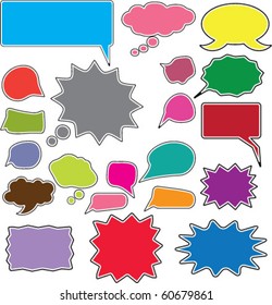 colorful chat, speech, bubble, talk, comic dialog, stickers, label, think signs vector