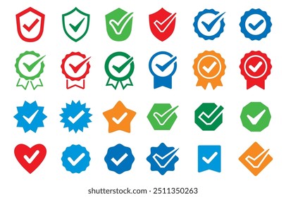 Colorful check mark badge icon or certification mark