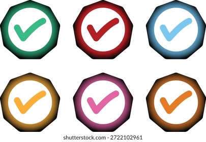 Diseño colorido del sistema del gradiente del icono de la marca de verificación en el fondo blanco