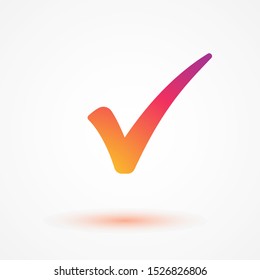 Colorful check mark icon with shadow. Ok symbol gradient color. Web element. Vector illustration. EPS 10