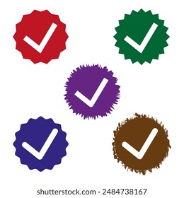 Colorful check marks. Various shapes. Simple vector icons. Approval symbols.