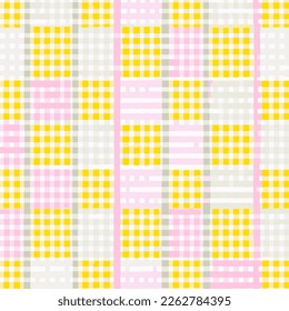 Colorful Check Pattern With Small Yellow Dots Vector Background Style. Handmade vector art.