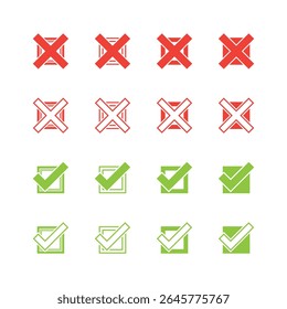 Colorful Checkbox Icons Set – Green Check Marks and Red Crosses