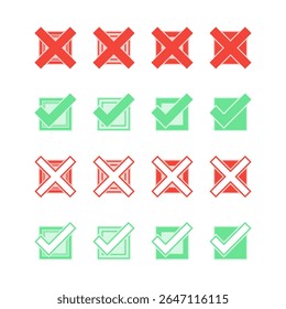Colorful Checkbox Icons Set – Green Check Marks and Red Crosses