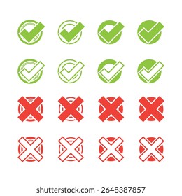 Colorful Checkbox Icons Set – Green Check Marks and Red Crosses