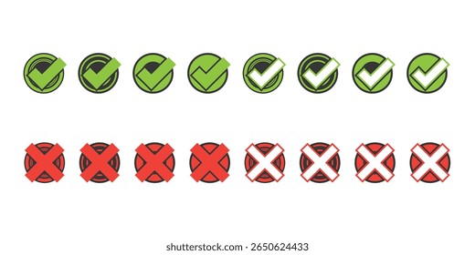 Colorful Checkbox Icons Set – Green Check Marks and Red Crosses