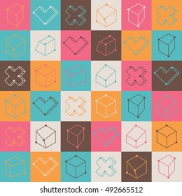 Colorful checker pattern with abstract geometric shapes