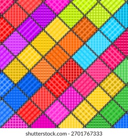 Un fondo de tablero de ajedrez colorido de patrones textiles en diagonal con costuras