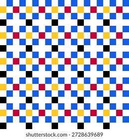 Padrão de tabuleiro colorido, vetor abstrato plano de fundo sem emenda em cores primárias azul vermelho amarelo