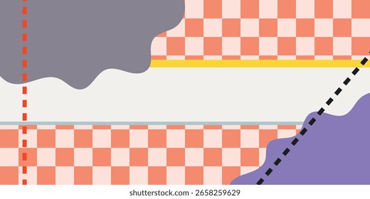 Colorful checkered abstract background with different shapes and space for text.