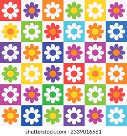 Colorful Checkered flowers seamless pattern. For wrapping paper, fabric and textile 