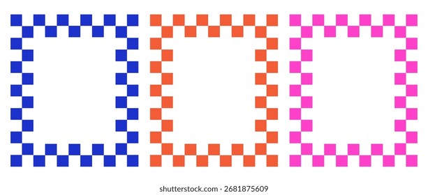 Los marcos a cuadros coloridos son azul, naranja y rosa