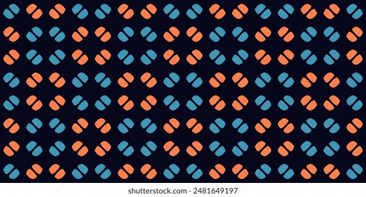 Colorful checkered pattern black background. Vintage turquoise orange motif seamless diamonds texture. Modern fashion textile fabric swatch allover print block.