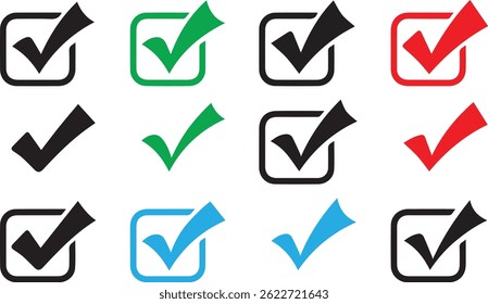 Colorful Checkmark Icons Inside Square Boxes	