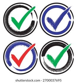 Colorful checkmarks inside circular designs; a modern visual confirmation.