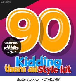 Colorful and cheerful cartoon font for children. Numbers 9 0. Also includes graphic styles