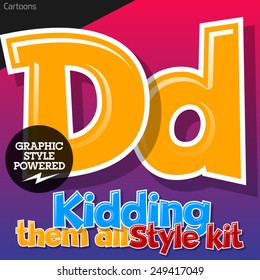 Colorful and cheerful cartoon font for children. Letter D. Also includes graphic styles