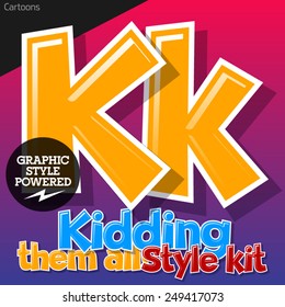 Colorful and cheerful cartoon font for children. Letter K. Also includes graphic styles