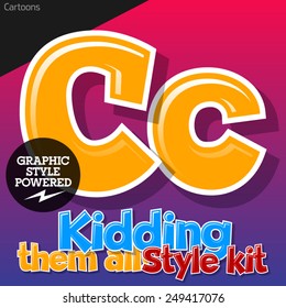 Colorful and cheerful cartoon font for children. Letter C. Also includes graphic styles