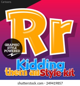 Colorful and cheerful cartoon font for children. Letter R. Also includes graphic styles