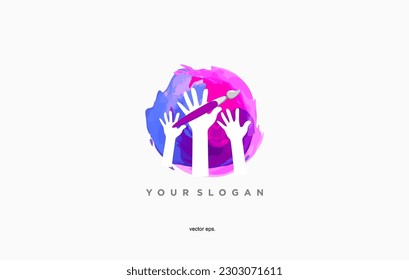 Colorful cheerful Child Hand Care Logo with a brush Template vector, logo vector, Education logo designs template, design concept, logo, logotype element for template, 