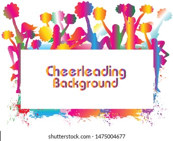 Colorful Cheerleader sport background. Celebrating with blank billboard below. Logo, Icon, Symbol, Silhouette. Vector illustration.