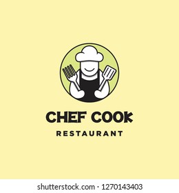 colorful chef restaurant hold fork and spatula cooking in circle logo icon vector template