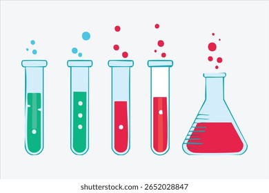Copos químicos coloridos e ilustração de tubo de teste para ciência e educação