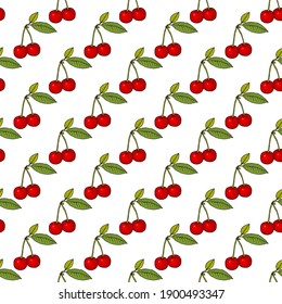 Colorful cherry berry seamless pattern, hand drawn vector background