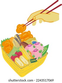 Colorful cherry blossom viewing bento illustration material	
