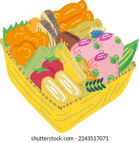 Colorful cherry blossom viewing bento illustration material	
